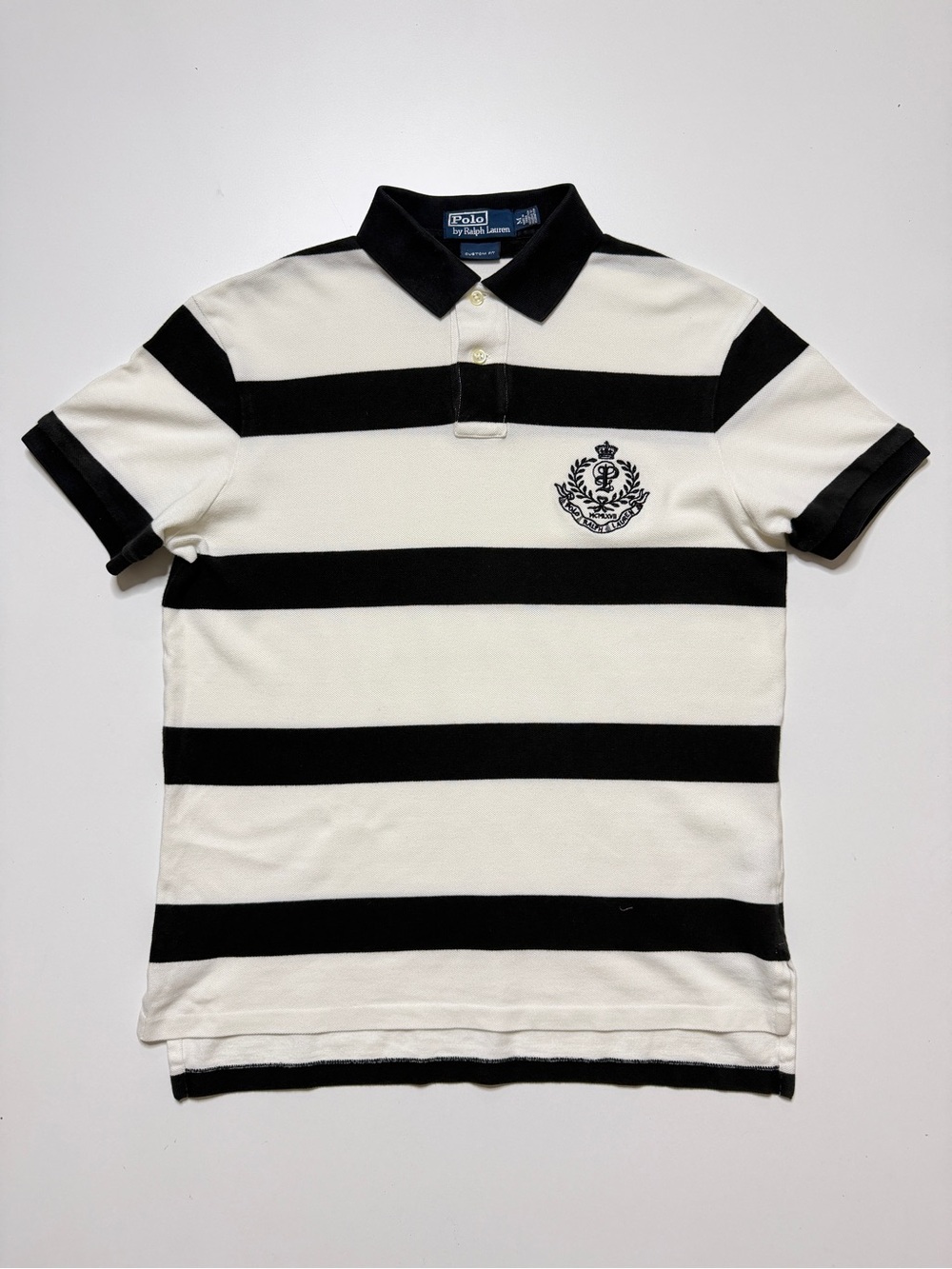 Polo Ralph Lauren Crest Short Sleeve Collar Shirt Mens Medium Custom Fit Slim